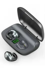 Bone Conduction Bluetooth Earphones Earring Wireless Headphones Ear Clip With Mic Earbuds HiFi Stereo Sports Waterproof Headsets-Black