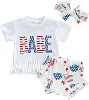[BemeyourBBs] 0-6 Years Matching Sister 4th of July Outfit American Flag Tassel T-Shirt Shorts or Flared Pants with Headband
