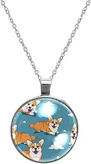 [Diusye] Necklaces for Women, Corgi Dogs Cloud on Blue Print Stainless Steel Pendant Necklace Jewelry Birthday Anniversary Wife Girls Friends Gift