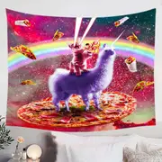 Cool Crazy Art Outer Space Cat Riding on Llama Unicorn Tapestry