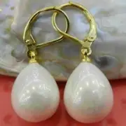 12x16mm Natural white South sea shell pearl 14K gold earrings Women Fashion
