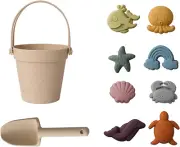 Beach Toys for Kids, 10Pcs Silicone Beach Toy Set, Collapsible Beach Bucket, Spa