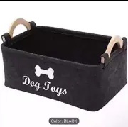 Pet Toy Box - Dark Grey Felt Storage Basket Chest Organizer for Dogs