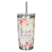 Reusable Stainless Steel Scripture Travel Mug Tumbler w/Straw for Women: Be