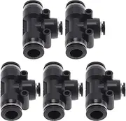 X AUTOHAUX Push to Connect Air Fittings 3/8" x1/4" x3/8" t Type Reducing Air Line Quick Connector Plastic 5 Pcs Black Silver Tone