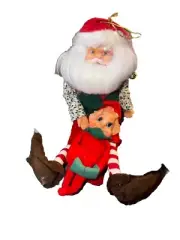 Vintage MCM Santa Claus Pixie Elf Knee Hugger Plastic Face Shelf Sitter Taiwan