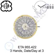 Genuine ETA 955.422 Watch Movement Swiss 3 Hands, Date/Day at 3