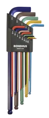 BONDHUS 69637 .050 - 3/8" HEX BALL END 13PC L WRENCH SET COLORGUARD™ XL USA
