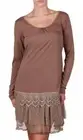 NWT RYU Women’s Mocha Jersey Long Sleeves Tulle Laced Layered Ruffled Dress L