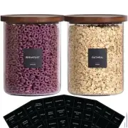 101oz 2Pack Glass Jar Canisters with Minimalist Labels, Round Pantry Jars wit...