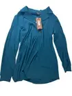 Gagaru womens Teal Long Sleeve top M Boho Button Pullover Pleated Front New