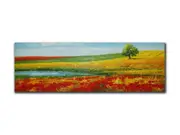Genuine Oil painting, Country field, panorama size 50x150cm, stretched on 40mm t