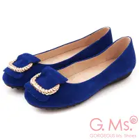 在飛比找Yahoo奇摩購物中心優惠-G.Ms. 羊麂皮金屬繩紋皮帶釦環娃娃鞋-知性藍