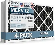 BNX TruFilter 16x24x1 MERV 12 Odor Defense (4-Pack) AC Furnace Air Filter with Activated Carbon - MADE IN USA - Pleated Air Conditioner HVAC AC Furnace Filters - Removes Odor, Mold, Bacteria, Smoke