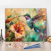 TISHIRON Paint by Numbers Set for Adults, Bird Painting by Numbers for Adults, Hummingbird Collects Nectar from Flowers, Adult Painting by Numbers Set on Canvas, Oil Painting, Crafts, 40 x 50 cm