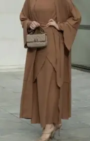 Tree piece maxi abaya with apron and inside out stitching Long Sleeves Dress Eid