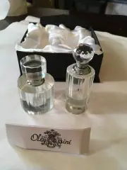 Oleg Cassini Crystal Perfume Bottles Set of 2 Cut Cylinder Style Signed