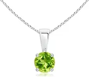 [Angara] Natural Classic Round Peridot Solitaire Pendant Necklace in Sterling Silver/14ct Solid Gold for Women | August Birthstone Jewellery for Her