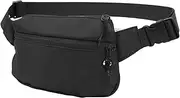 Waist Bag Pack, Nylon Wear Resistant Belt Bag Multiple Wearing Styles Large Capacity Adjustable with Headphone Hole for Running (Black)