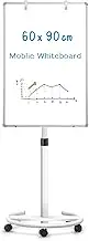 QUEENLINK Mobile Whiteboard, 60 x 90 cm Magnetic White Board with Stand, Height Adjustable Flip Chart Easel, Standing Whiteboard for Office, Teaching