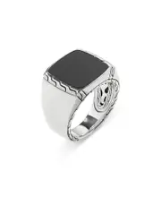 John Hardy Batu Classic Chain Sterling Silver Signet Ring with Black Jade