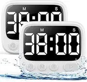 HAUKINIX Shower Timer Waterproof Bathroom Toilet Timer Digital Kitchen for Wall Mount, Study w/Foldable Stand, Countdown Stopwatch w/Suction Cup for Swim, Rechargeable, 2 Pack White