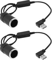 SING F LTD 2pcs USB to Cigarette Lighter Adapter Right Angle 5V USB A Male to 12V Car Cigarette Lighter Converter Adapter Cable for GPS 60cm