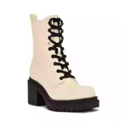 Nine West Women Block Heel Combat Boots Juna 3 Size US 7M Ivory White