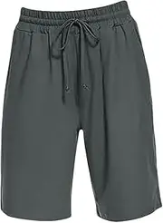 [Generic] Womens Plus Shorts Length Elastic Waist Drawstring Basketball Shorts Belt