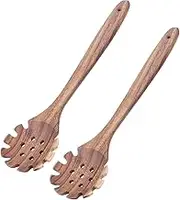 Wooden Pasta Spoon Spaghetti Fork 12.8 Inch Long Hand Pasta Serving Kitchen Utensils Acacia Wood Pasta Forks Spatula Tool Noodle Spoon