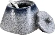 ELAYARD Blue Ceramic Condiment Jar with Lid Spoon Practical Spice Storage Container for Home Kitchen for Sugar Salt Pepper for Housewarming Weddings