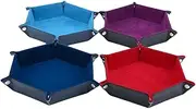 VOANZO 4 PCS Dice Tray Hexagon Dice Rolling Holder Folding PU Leather Dice Trays for RPG Table Games Board Game Accessories