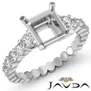 Asscher Semi Mount Shared Prong Diamond Engagement Ring 18k White Gold 0.70Ctw