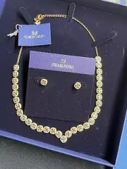 SWAROVSKI New Angelic Necklace Earrings GoldTone White Crystals Original Box Tag