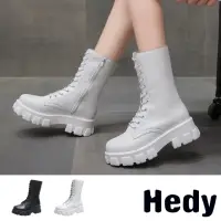 在飛比找momo購物網優惠-【Hedy】厚底馬丁靴 中筒馬丁靴/個性復古厚底時尚中筒馬丁