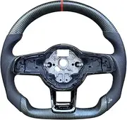 Fog Carbon Fiber Steering Wheel Punched Leather Compatible With VW Golf MK7 7.5 GTI GTD GTE R 2013-2020 Polo GTI DSG with Key Frame(Black Frame 01)