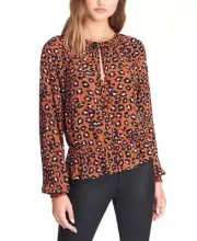 Sanctuary Women's Quartz Leopard-Print Peasant Top Brown Size Large