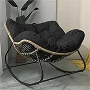 CADYNN Modern Patio Rocking Chair Outdoor Chair with Cushion Padded, Indoor Oversized Rattan Wicker Lounge Chair Metal Frame Large Supports(Black)