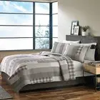 Soft 100% Cotton Grey Patchwork Reversible Quilt Coverlet Twin 2 pcs Bedding Set