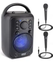 Pyle 4” Portable Wireless BT Streaming Speaker 180 Watt 2 Wired Microphones New