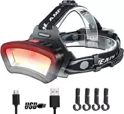Hard Hat Headlamp COB LED Floodlight with Red Light USB Rechargeable 2000 Lum