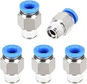 uxcell 1/8PT Male Straight Thread 6mm Push to Connectors Quick Fittings Silver Tone 5Pcs