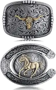 [Btilasif] Belt Buckles Men, Western Cowboy Rodeo Longhorn Bull Eagle Horse Belt Buckles, Western Accessories for Women Men