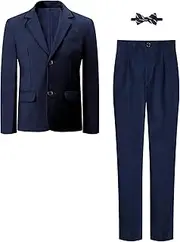 [mintgreen] Boys 3 Piece Suit Set, Jacket & Trousers with Tie, 116-164, darkblue, 128/134 cm