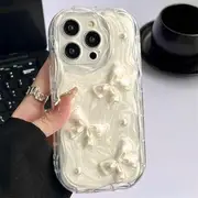 Bow Phone Case - iPhone 15 Pro Max / 15 Pro / 15 Plus / 15 / 14 Pro Max / 14 Pro / 14 Plus / 14 / 13 Pro Max / 13 Pro / 13 / 12 Pro Max / 12 Pro / 12 / 11 Pro Max / 11 / XS Max / XS / X / XR Faux Pearl & Bow - Off-White - iPhone XS Max