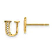 Solid 14k Yellow Gold Simulated CZ Initial U Earrings