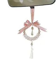 [Generic] Cute Car Charm, Crystal Car Decorations - Crystal Automatic Ornament with Bow - Hangable Vehicle Decorations, Portable Automotive Magic for Commuting, Business Trip