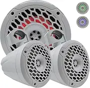 WZ652MTW 6.5-Inch Marine Box Speaker with RGB LED Lighting, 700W Max, 4 Ohms, White Injection Cone with Rubber Edge and Neodymium Magnet (2 Speakers)