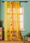 2 PC Indian Vintage Sari Patchwork Curtain Drape Window Decor Yellow Curtain