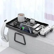 Couch Arm Tray - 5-in-1 Large Capacity Armrest Clip Tray Table with Cup Holder, Tablet Slot, Cord Holes, Extension Socket Holder & Hooks - For Different Shapes and Widths of Sofa Armrests